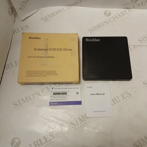 BOXED RIODDAS EXTERNAL DVD/CD DRIVE WITH USER MANUAL