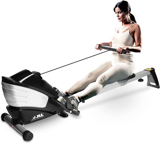 JLL R200 LUXURY HOME ROWING MACHINE, 2021 MODEL WITH ADJUSTABLE RESISTANCE, ADVANCED DRIVING BELT SYSTEM, BLACK AND SILVER COLOUR