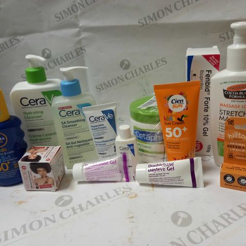 LOT OF APPROX 12 ASSORTED SKINCARE PRODUCTS TO INCLUDE CERA VE HYDRATING CLEANSER, HILLTOP LIP BALM, NIVEA KIDS SUN CREAM, ETC