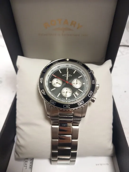 BOXED ROTARY GENTS SPORTS MULTIFUNCTION WRIST WATCH