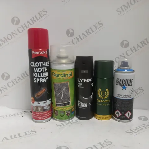 BOX OF APPROX 12 ASSORTED AEROSOLS TO INCLUDE - LYNX BLACK - RENTOKIL CLOTHES MOTH KILLER SPRAY - EMPIRE FRESH EXPRESS ECT