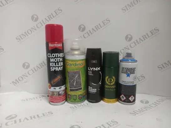 BOX OF APPROX 12 ASSORTED AEROSOLS TO INCLUDE - LYNX BLACK - RENTOKIL CLOTHES MOTH KILLER SPRAY - EMPIRE FRESH EXPRESS ECT