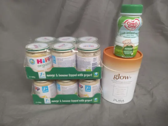 APPROXIMATELY 4 ASSORTED FOOD AND DRINK ITEMS TO INCLUDE BABY FOOD, GLOW+ AND COW AND GATE - COLLECTION ONLY