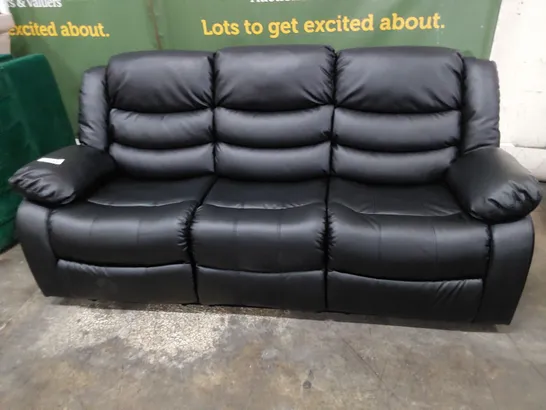 DESIGNER MANUAL RECLINING THREE SEATER SOFA BLACK LEATHER 