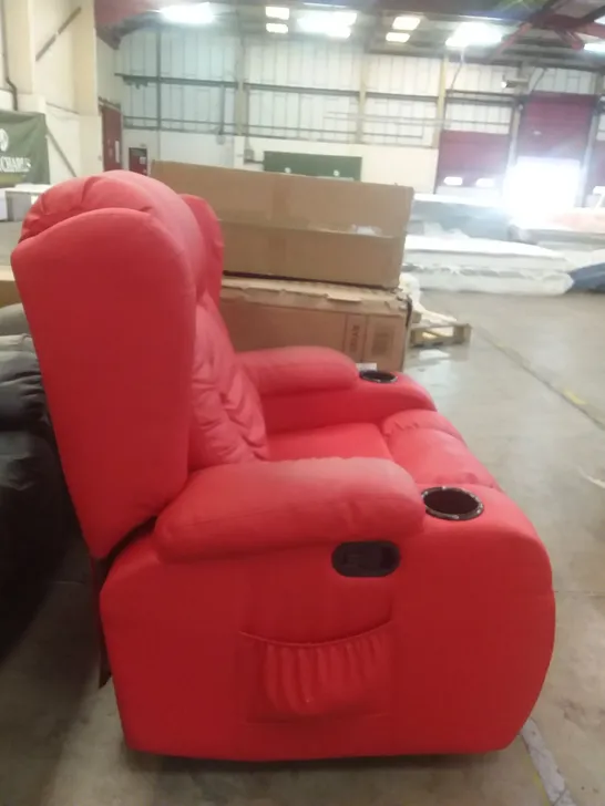 DESIGNER RED FAUX LEATHER MANUALLY RECLINING ARMCHAIR 