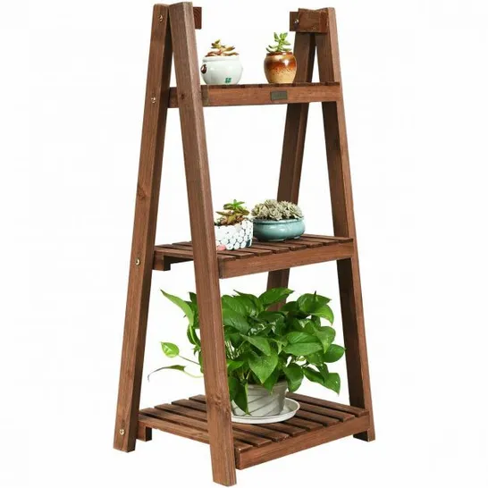 BOXED COSTWAY 3-TIER FOLDING WOOD FLOWER STAND PLANT RACK STORAGE DISPLAY SHELF