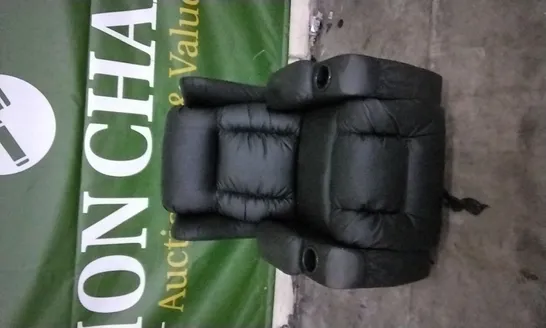 QUALITY DESIGNER BLACK LEATHER POWER RECLINER ARMCHAIR WITH CUPHOLDERS