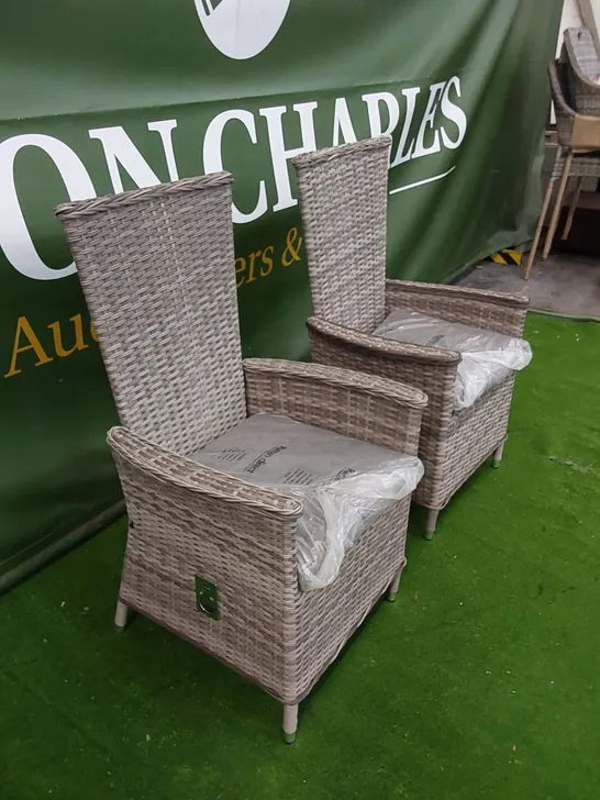 SET OF 2 CAMBRIDGE GREY RATTAN RECLING CHAIR WITH CUSHIONS