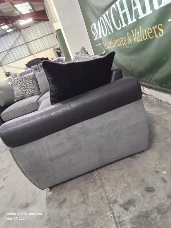 DESIGNER HILTON FABRIC UPHOLSTERED CORNER SOFA IN VIPER GREY AND BLACK WITH SCATTER CUSHIONS