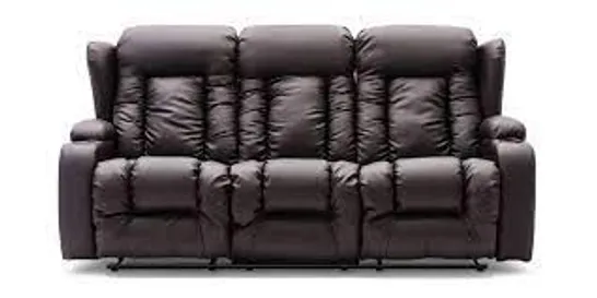 DESIGNER BROWN FAUX LEATHER THREE SEATER MANUALLY RECLINING SOFA