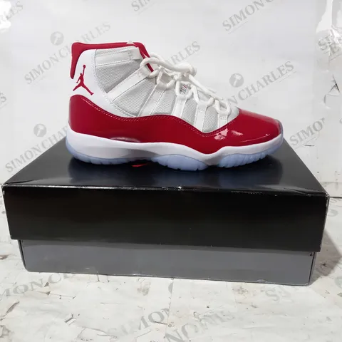 BOXED PAIR OF NIKE AIR JORDAN 11 RETRO SHOES IN WHITE/RED UK SIZE 8