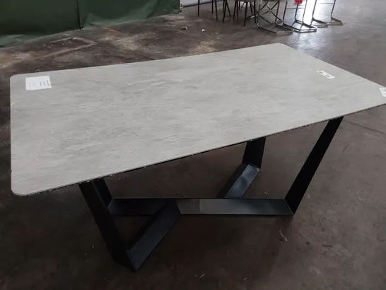 DESIGNER RECTANGULAR CONCRETE EFFECT DINING TABLE WITH GLASS UNDERNEATH (DAMAGED) 