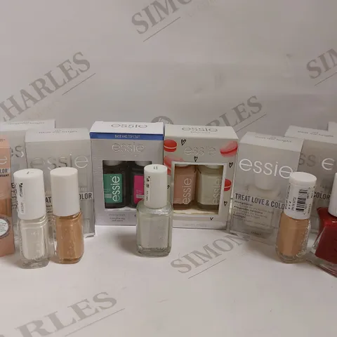 BOX OF APPROX 10 ESSIE ITEMS TO INCLUDE NAIL STRENGTHENER, STRENGTHENER WITH BIOTIN AND FINISHING TOP COAT