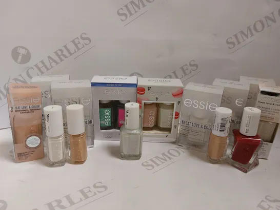 BOX OF APPROX 10 ESSIE ITEMS TO INCLUDE NAIL STRENGTHENER, STRENGTHENER WITH BIOTIN AND FINISHING TOP COAT