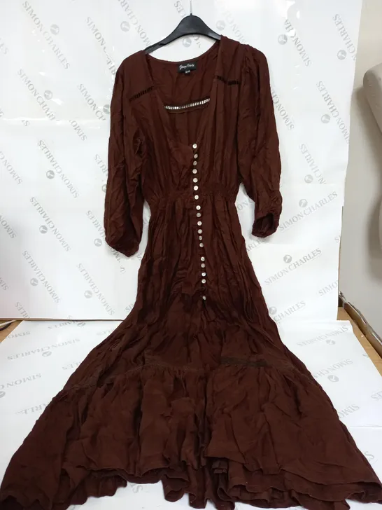 STONE CIRCLE FRILLED DRESS IN BROWN - 10-12