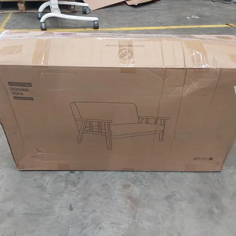 BOXED MONDEER SMALL 2 SEATER SOFA - DARK GREY FABRIC/OAK LEGS (1 BOX)