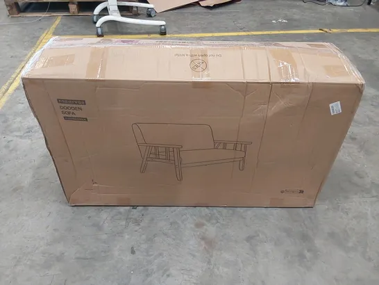 BOXED MONDEER SMALL 2 SEATER SOFA - DARK GREY FABRIC/OAK LEGS (1 BOX)