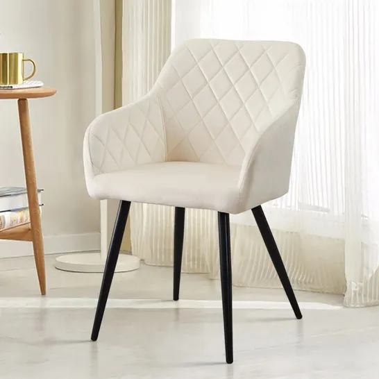 BOXED PAIR OF CREAM VELVET UPHOLSTERED DINING CHAIRS