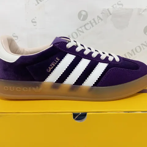 BOXED PAIR OF ADIDAS X GUCCI GAZELLES IN SUEDE PURPLE - UK 6 1/2