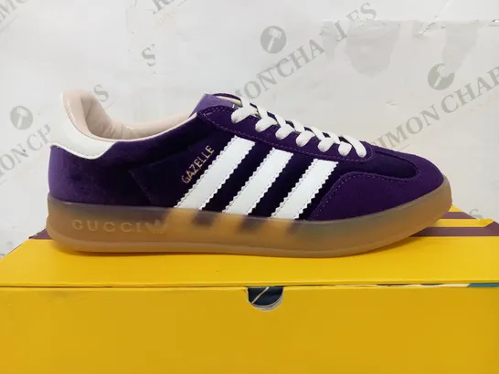 BOXED PAIR OF ADIDAS X GUCCI GAZELLES IN SUEDE PURPLE - UK 6 1/2