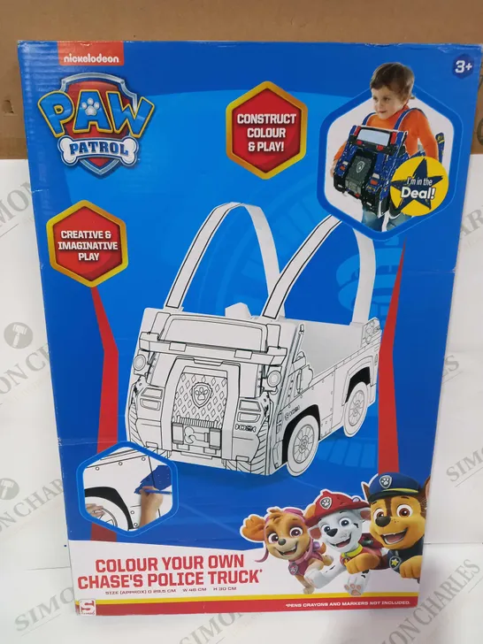 BOXED PAW PATROL COLOUR YOUR OWN CHASE`S POLICE TRUCK