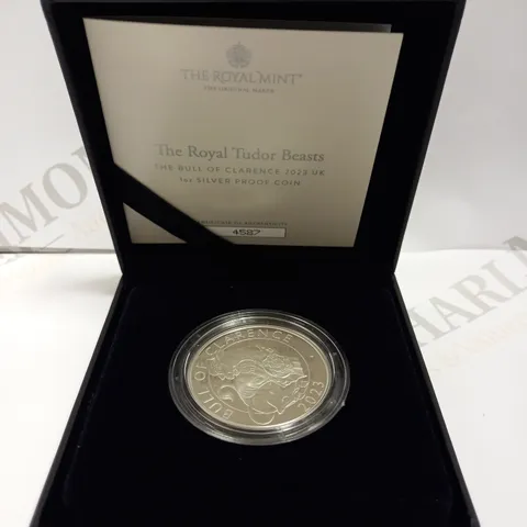 THE ROYAL MINT `THE ROYAL TUDOR BEASTS` BULL OF CLARENCE SILVER PROOF COIN