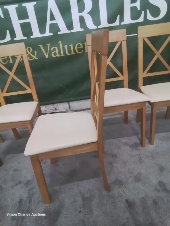 SET OF 6 KENDAL OAK DINING CHAIRS IVORY SEAT PADS