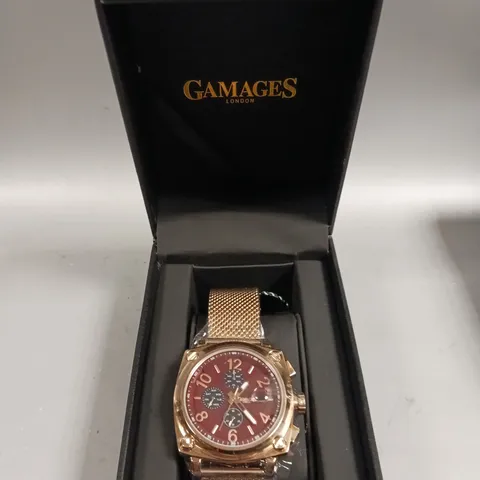 GAMAGES PERCEPTION ROSE RED DIAL WATCH 