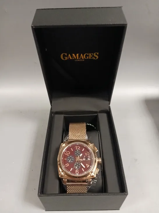 GAMAGES PERCEPTION ROSE RED DIAL WATCH 