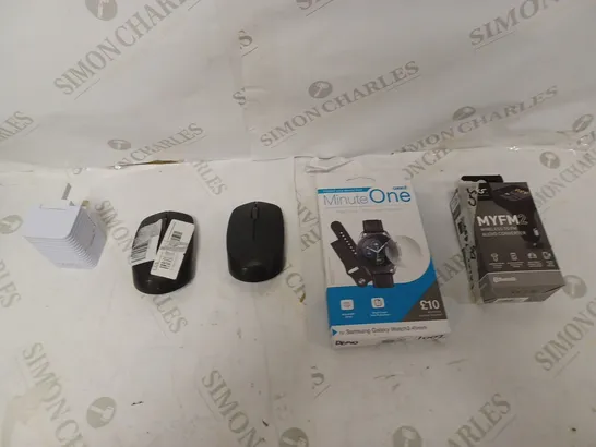 LOT OF 5 HIGH VALUE ITEMS TO INCLUDE RING DOORBELL, RAPOO MOUSE, AND MINUTE ONE WATCH STRAP FILM SCREEN PROTECTOR ETC. 