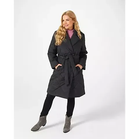 CENTIGRADE DIAMOND QUILTED TRENCH COAT IN BLACK SIZE XL