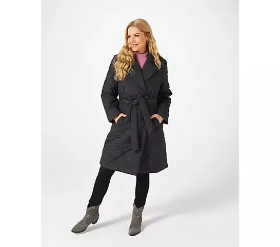 CENTIGRADE DIAMOND QUILTED TRENCH COAT IN BLACK SIZE XL