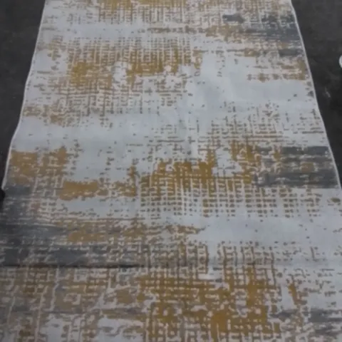 Yellow/grey pattern rug. 230x144cm