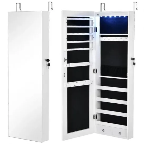 BOXED COSTWAY 6 LED LIGHTS WALL MOUNTED JEWELRY ARMOIRE WITH FULL LENGTH MIRROR - WHITE