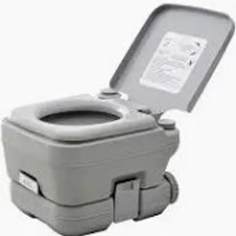 BOXED HOMCOM 10L PORTABLE TRAVEL TOILET OUTDOOR CAMPING PICNIC WITH 2 DETACHABLE TANKS & PUSH-BUTTON OPERATION, GREY