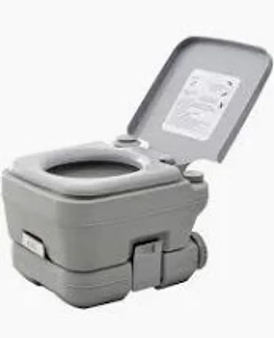 BOXED HOMCOM 10L PORTABLE TRAVEL TOILET OUTDOOR CAMPING PICNIC WITH 2 DETACHABLE TANKS & PUSH-BUTTON OPERATION, GREY