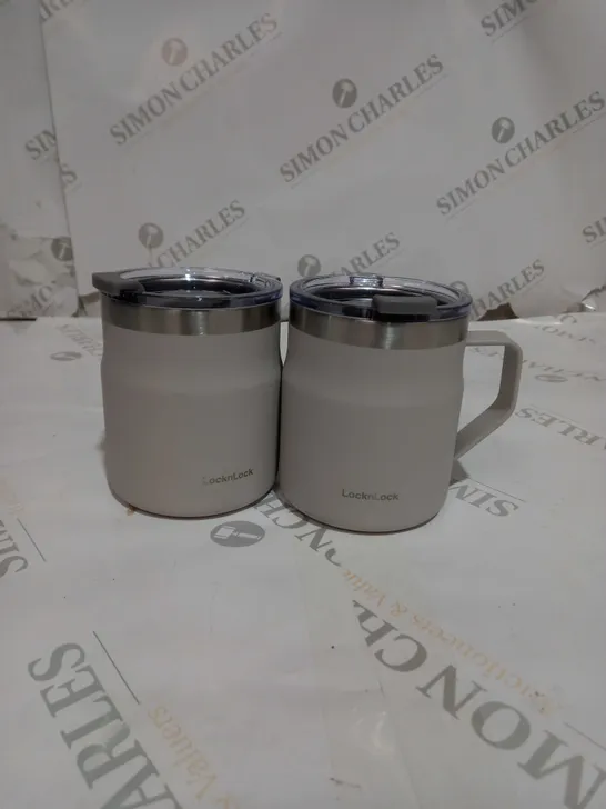 LOCK & LOCK PAIR OF INSULATED STAINLESS STEEL MUGS - OFF WHITE