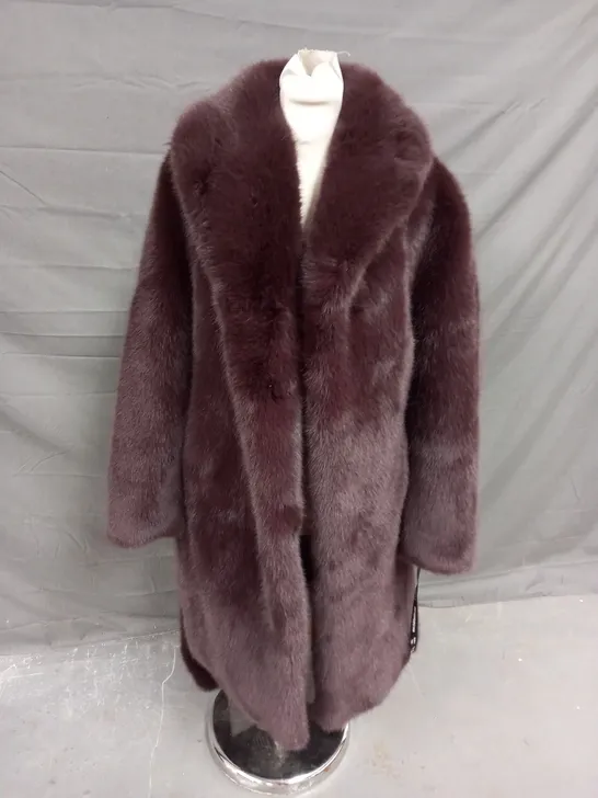 CLUB LONDON LONG FAUX FUR COAT IN BROWN SIZE M