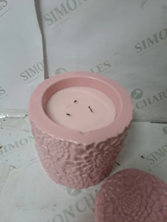 PINK FLORAL DESIGN LIDDED CANDLE HOLDER