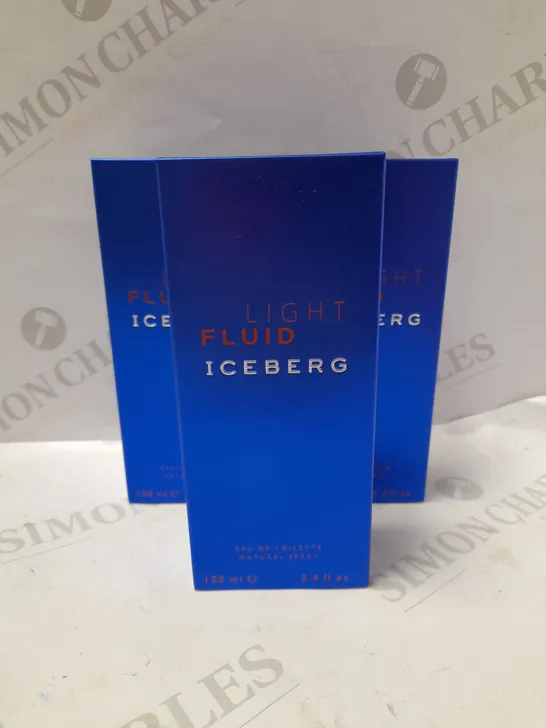 LOT OF 3 X 100ML ICEBERG LIGHT FLUID EAU DE TOILETTE