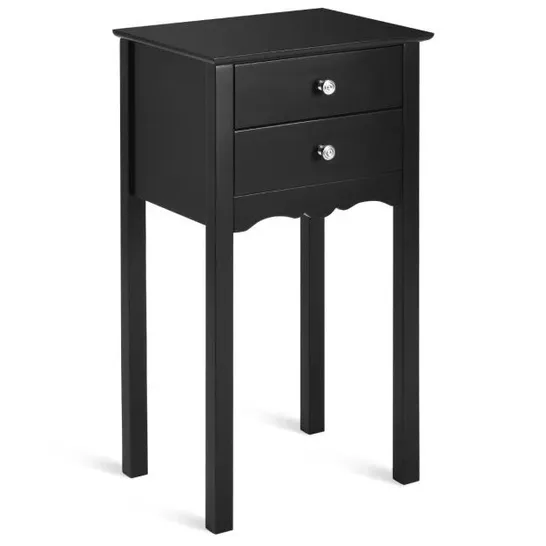 BOXED COSTWAY MODERN VERSATILE SIDE TABLE WITH 2 DRAWERS - BLACK