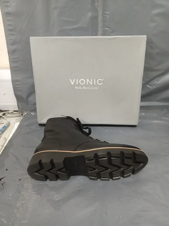 BOXED PAIR OF VIONIC LANI LACE BOOTS IN BLACK SIZE 6 1/2 