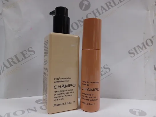 BOX OF 2 CHAMPO PRODUCTS TO INCLUDE VOLUMISING CONDITIONER & LEAVE-IN CREAM 