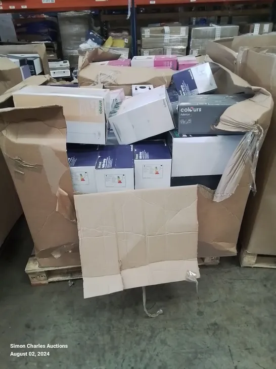 PALLET CONTAINING VARIOUS HOME ELECTRONICS LIGHTS AND FITTING ETC.