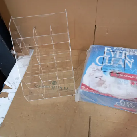 LOT OF 2 ASSORTED HOUSEHOLD ITEMS TO INCLUDE EVER CLEAN CAT LITTER AND DESIGNER CLEAR PLASTIC STORAGE UNIT