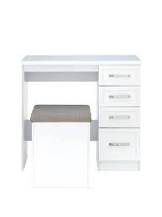 BOXED CAMBERLEY WHITE DRESSING TABLE AND STOOL (1 BOX)