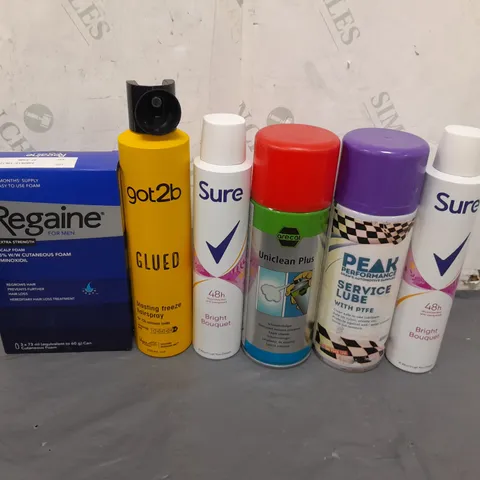 APPROXIMATELY 5 ASSORTED AEROSOL CANS TO INCLUDE SURE, GOT2B GLUED AND REGAINE - COLLECTION ONLY