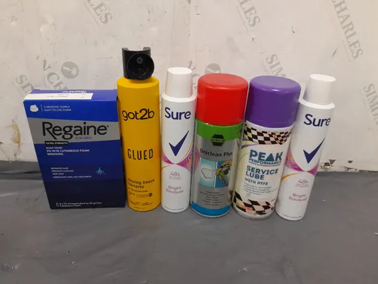 APPROXIMATELY 5 ASSORTED AEROSOL CANS TO INCLUDE SURE, GOT2B GLUED AND REGAINE - COLLECTION ONLY