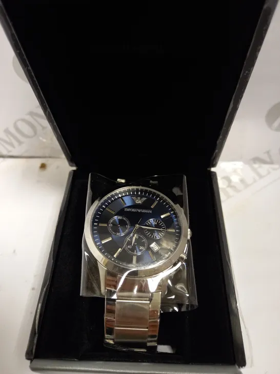 EMPORIO ARMANI TRIPLE DIAL WATCH WITH SILVER EFFECT BRACELET STRAP