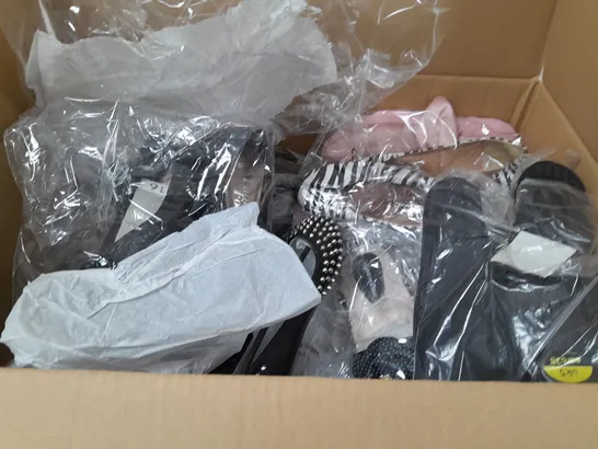 BOX OF APPROXIMATELY 10 ASSORTED WOMENS SHOES IN VARIOUS COLOURS, STYLES AND SIZES